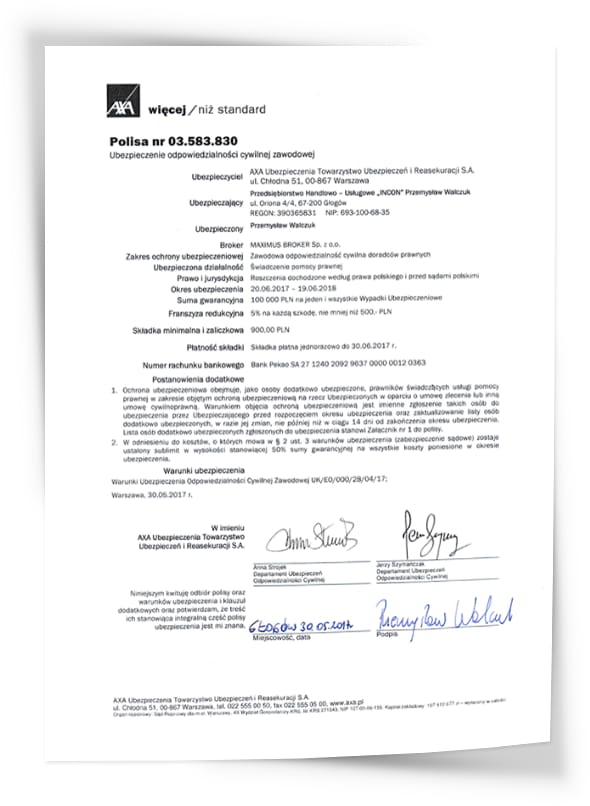 Certyfikat Przemysława Walczuka